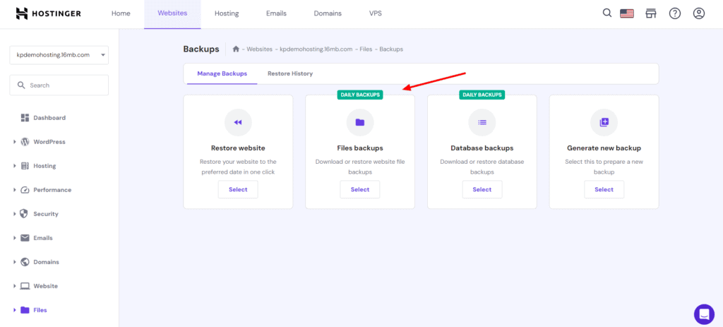 Hostinger Cloud backups