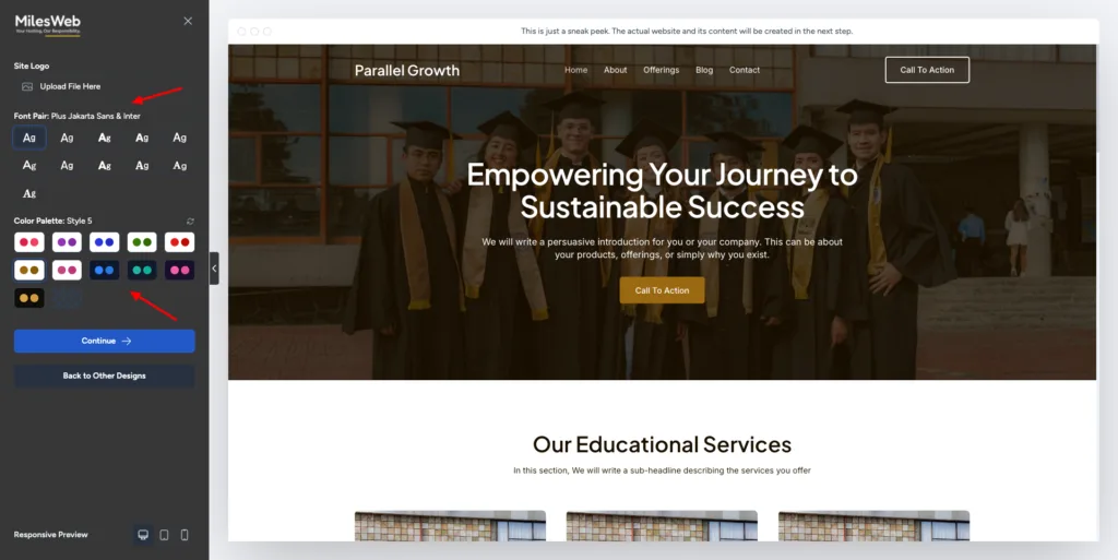 How to Host a Website on MilesWeb: A Complete Step-by-Step Guide MilesWeb AI Website Builder- choosing color palette