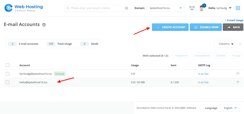 MilesWeb Email accounts
