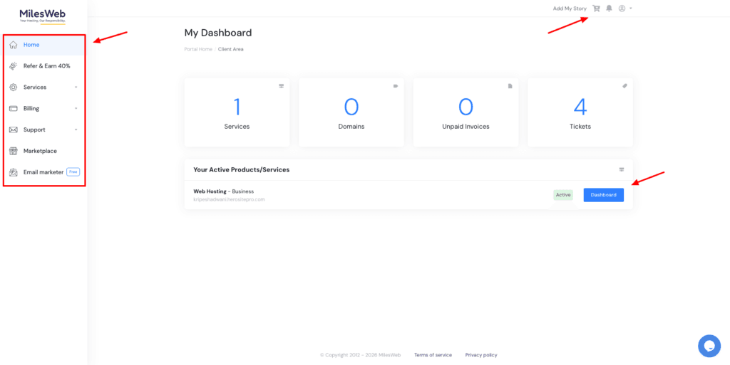 MilesWeb - user interface
