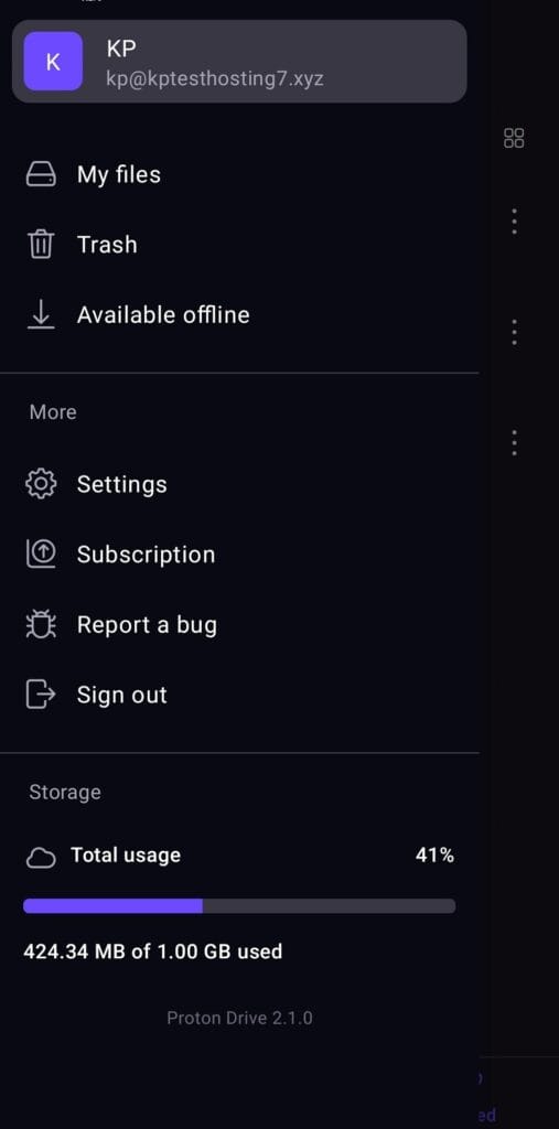 Proton Drive mobile interface