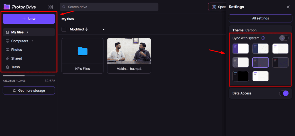 Proton Drive user interface