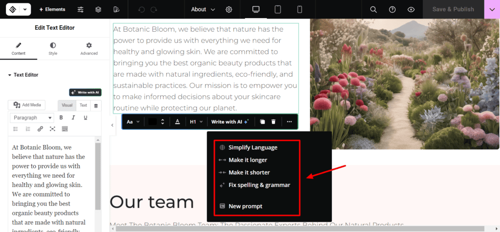 10Web AI website customization