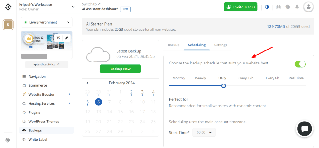 10Web Backup Scheduling