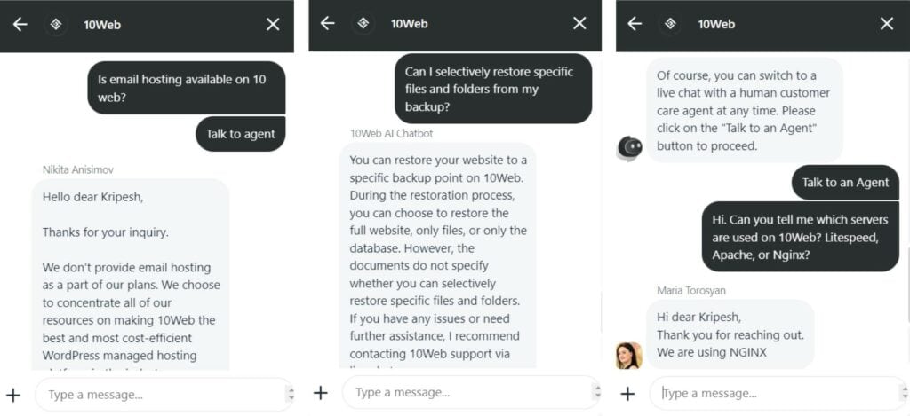 10Web live chat support