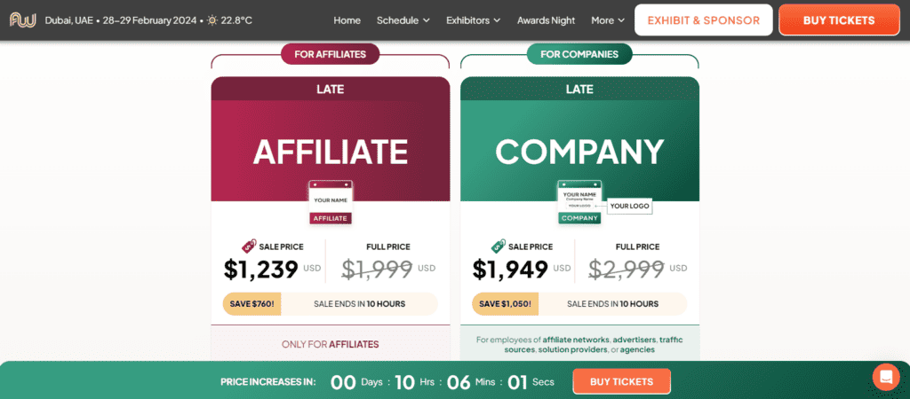 Affiliate World Dubai (2024) - From Burj Khalifa to Billion Dollar Clicks 6 AW Dubai Pricing