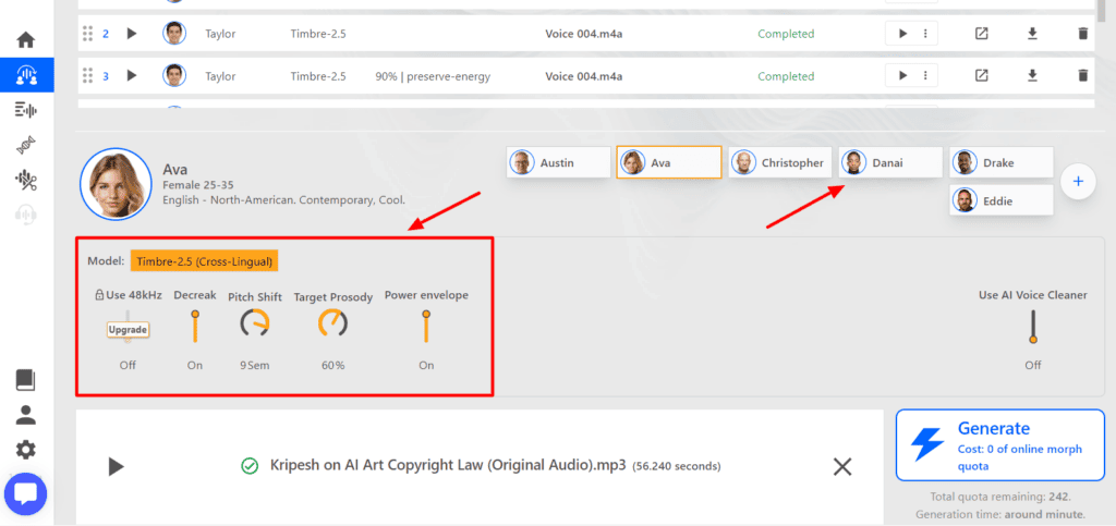 Altered AI voice settings
