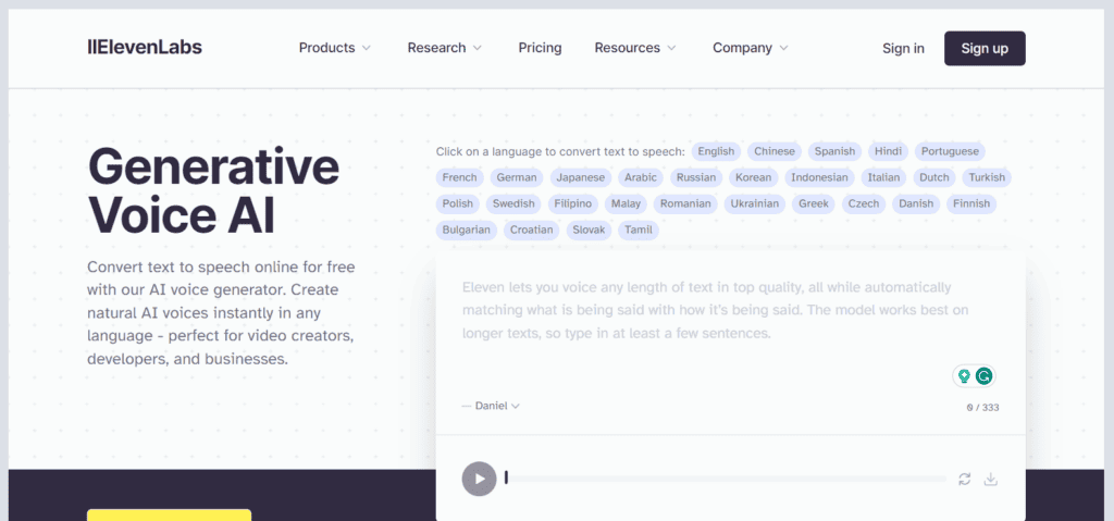 ElevenLabs home page