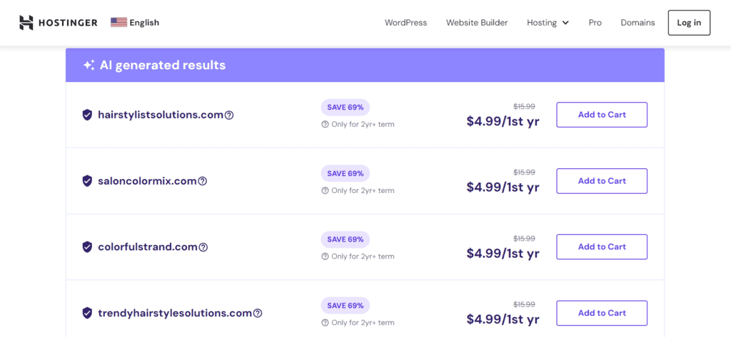 Hostinger AI domain names