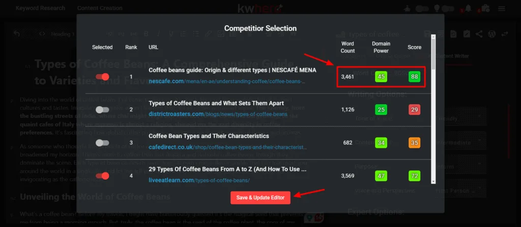 KWHero Competitor Selection