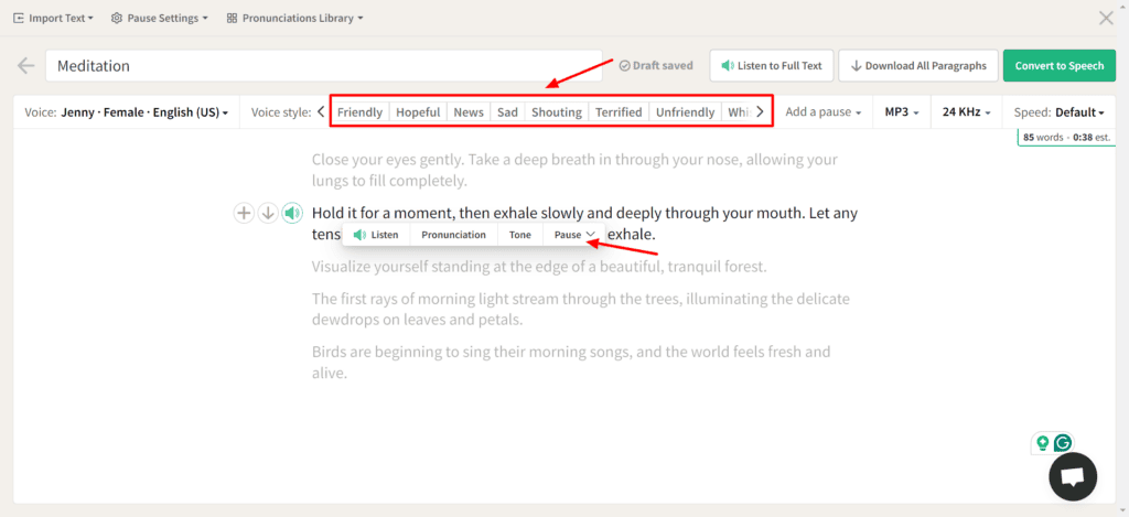 PlayHT Ai voice settings