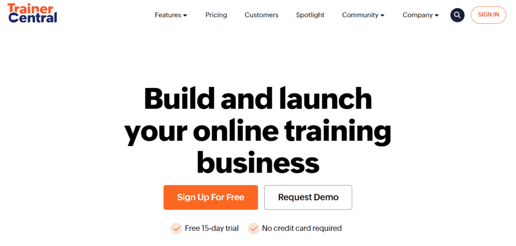 TrainerCentral homepage