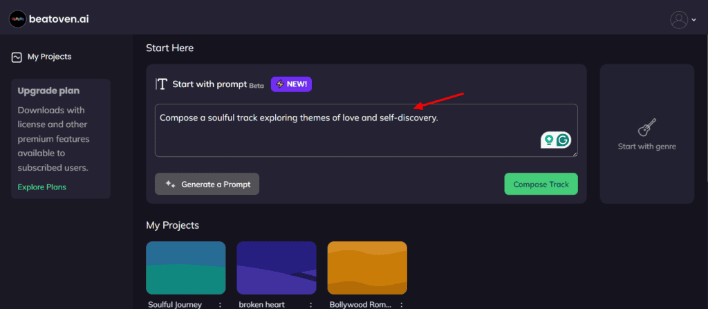 Beatoven AI prompt