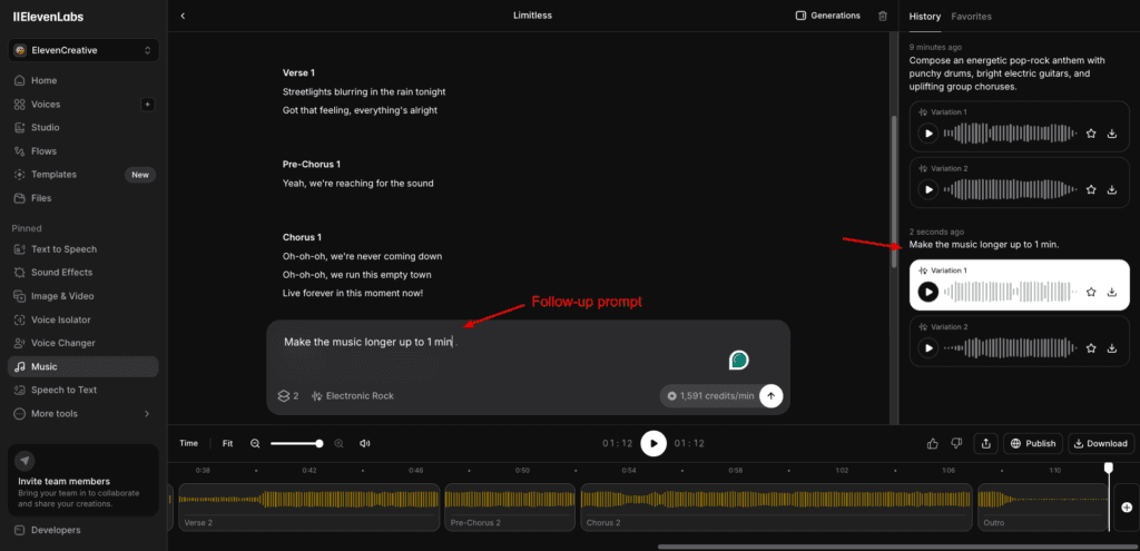 Eleven Music - follow-up prompt