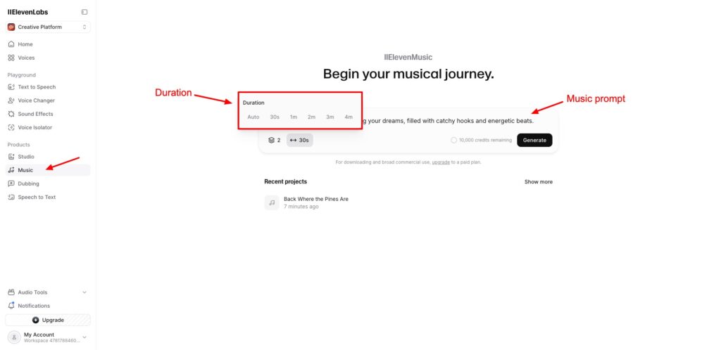 Eleven Music song generation