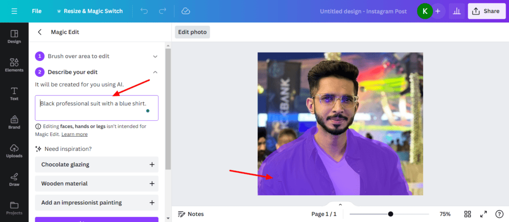 Headshot generation - Canva Magic Edit