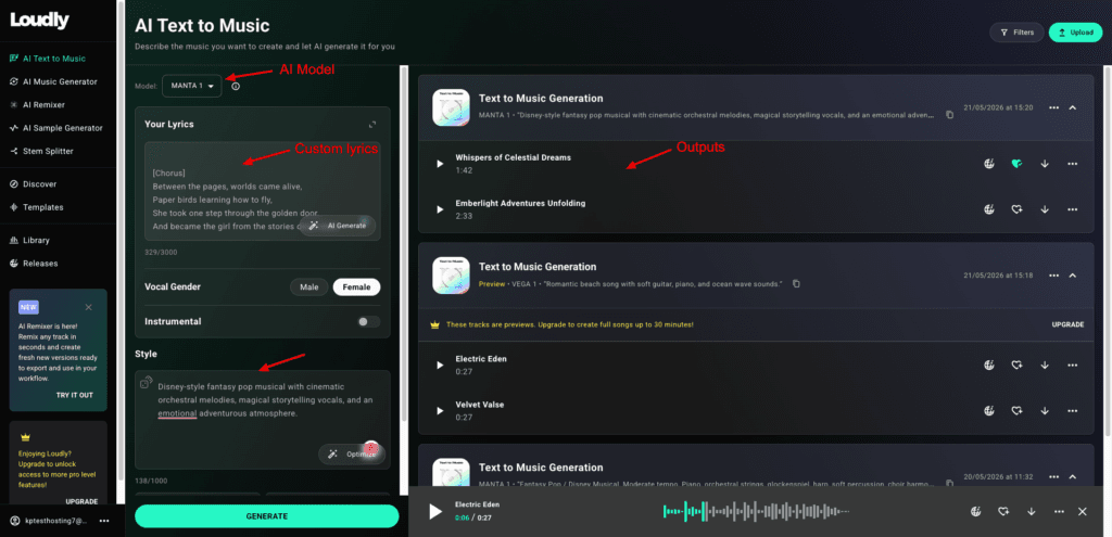 Loudly AI song generation
