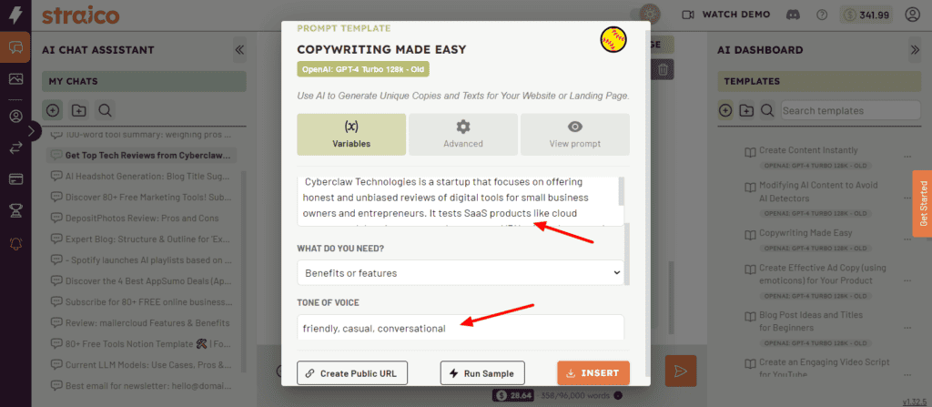 Straico copywriting template