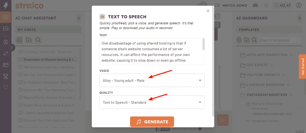 Straico text-to-speech