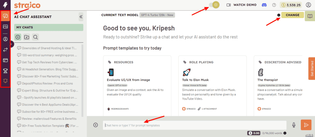 Straico review user interface