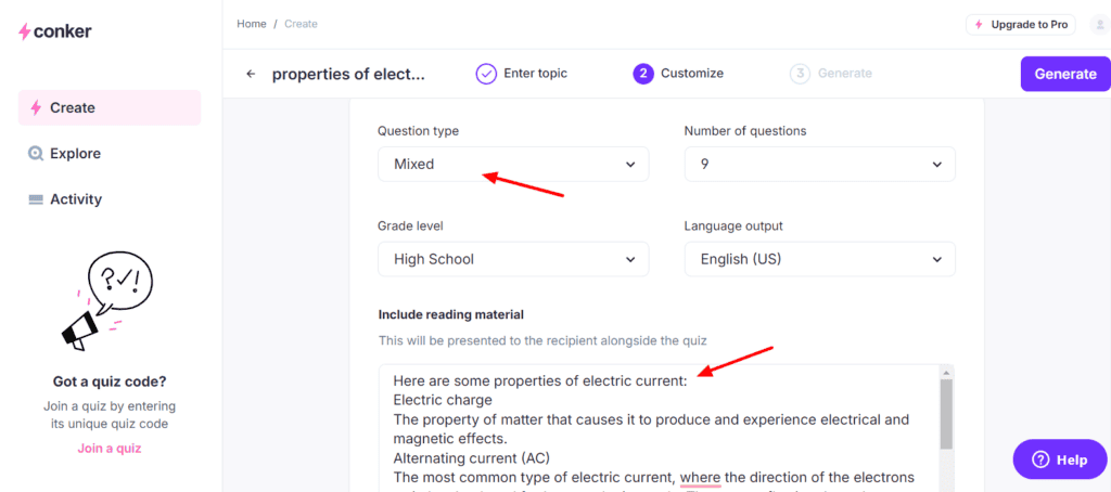 13 Best AI Tools for Teachers (2026) - Save Time & Make Learning Fun 12 Conker AI question settings