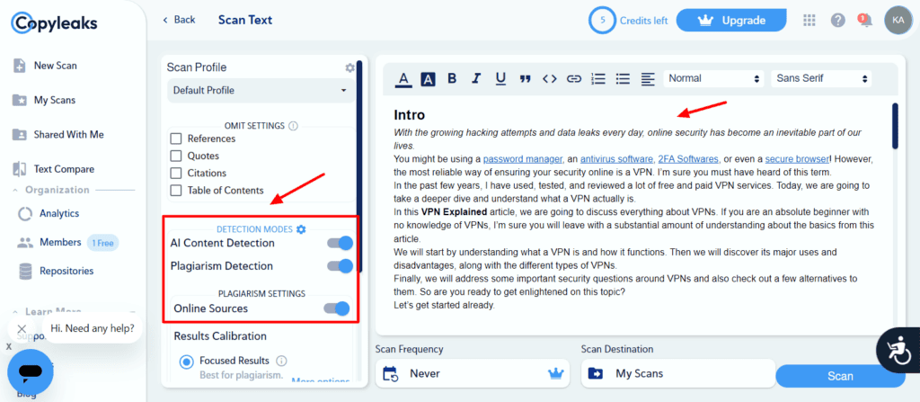 13 Best AI Tools for Teachers (2026) - Save Time & Make Learning Fun 6 Copyleaks settings