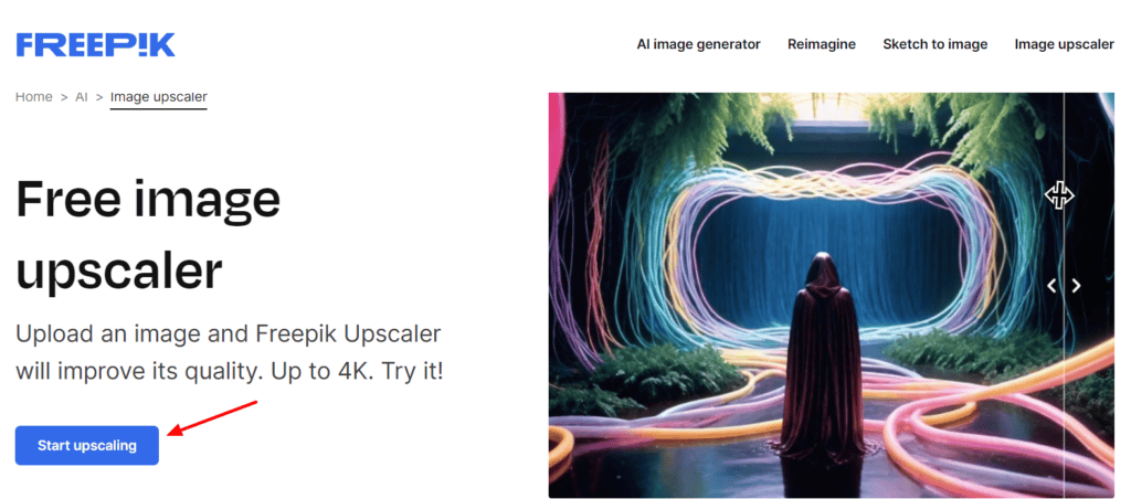 Freepik AI Image Upscaler homepage