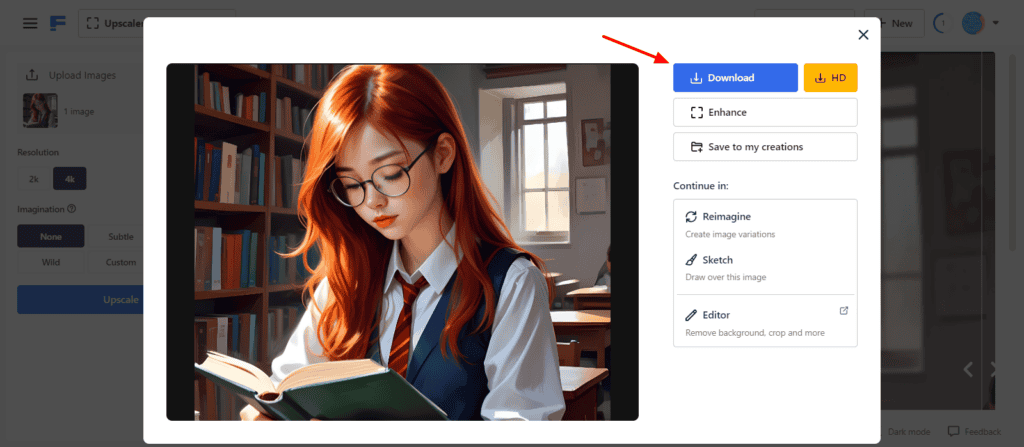 Freepik AI image Upscaler - Image Download