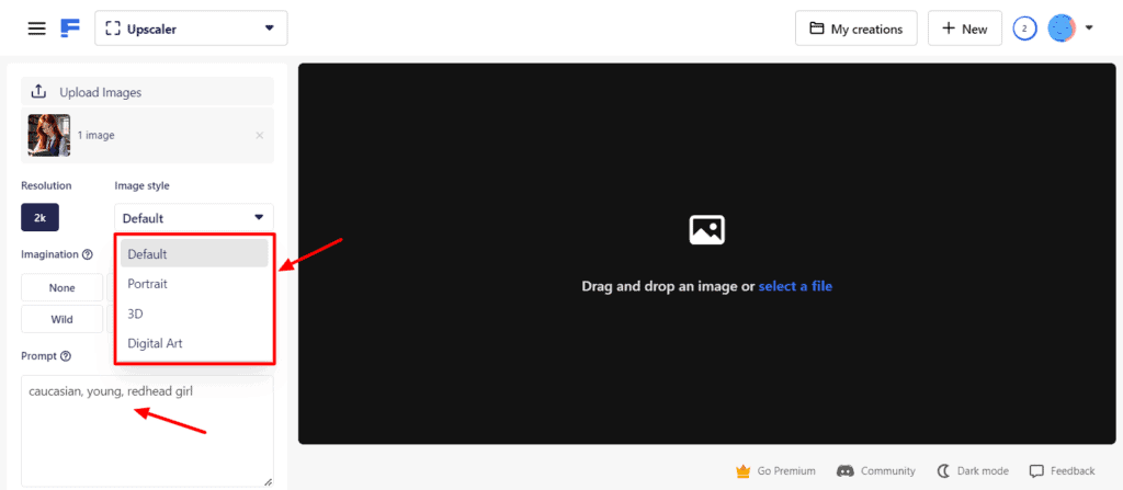 Freepik AI image Upscaler - Style and Imagination