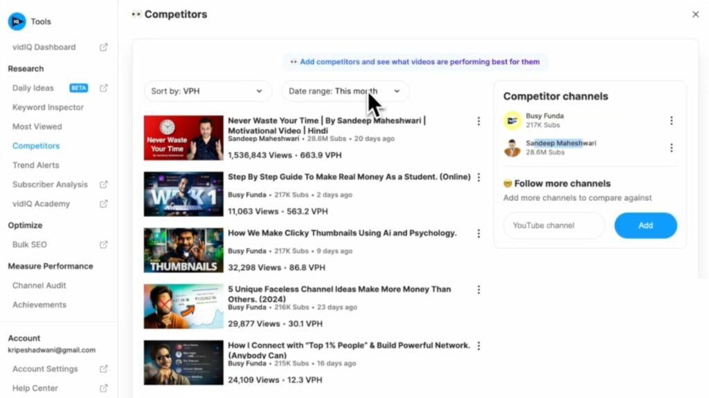 VidIQ vs TubeBuddy (2026) - Battle Of Best YouTube Marketing Tool 9 VidIQ Competition analysis