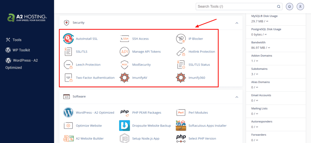 A2 Hosting Security settings