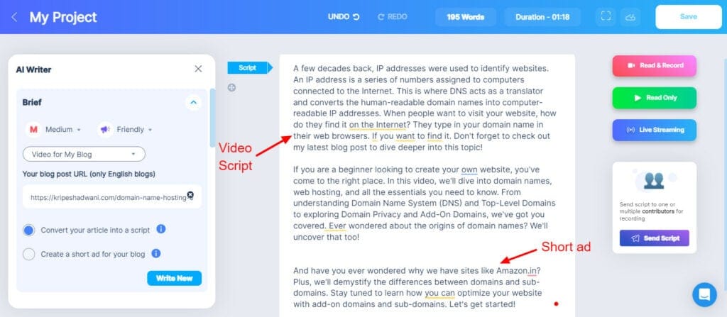BigVu AI Writer - video to blog