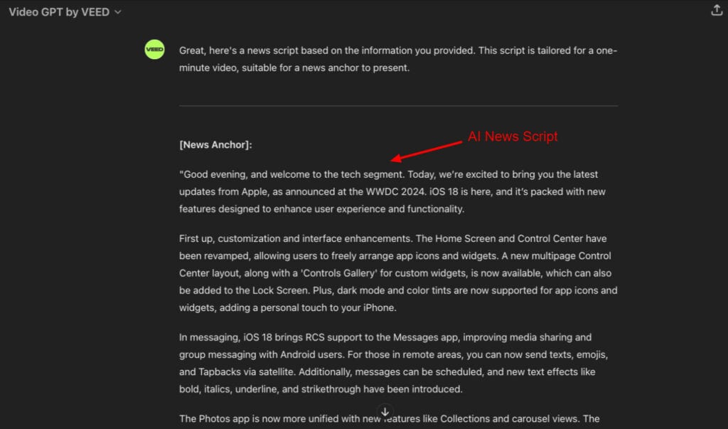Creating script with VideoGPT