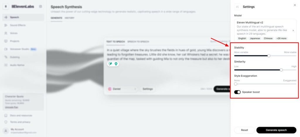ElevenLabs - advanced settings
