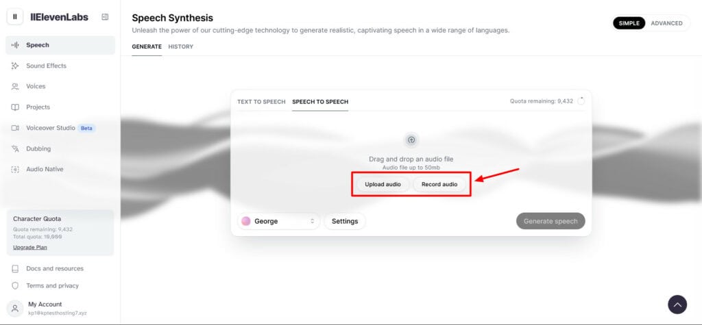 How to Change Your Voice With AI? Real Time Voice Changer 2 ElevenLabs - uploading audio file