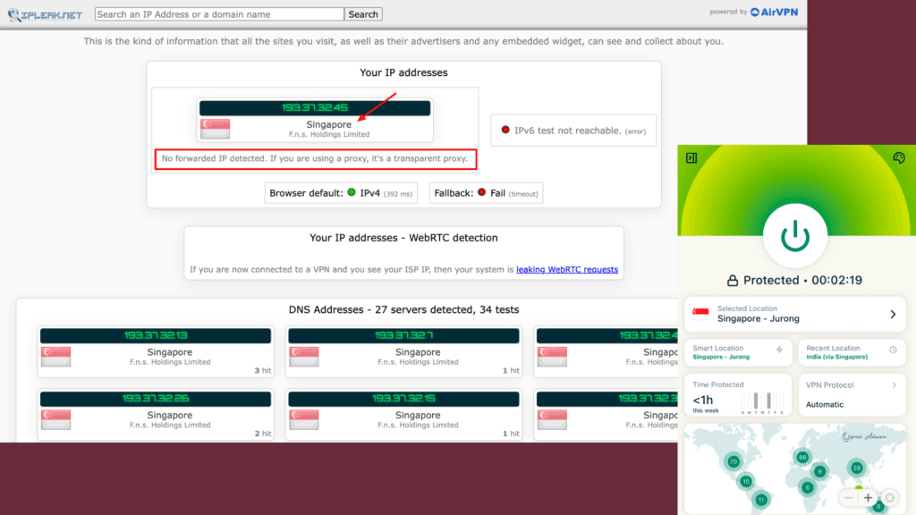 ExpressVPN DNS leak test
