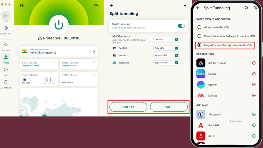 ExpressVPN Split tunneling feature
