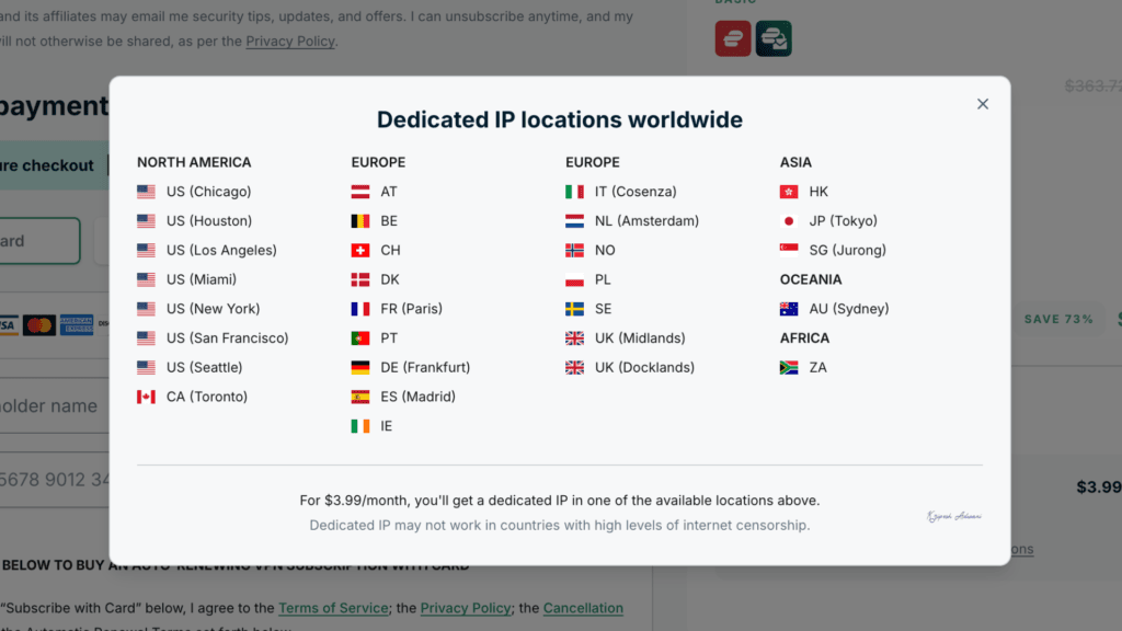 ExpressVPN dedicated IP locations
