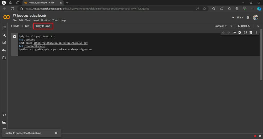 Fooocus Colab - Copy to Drive