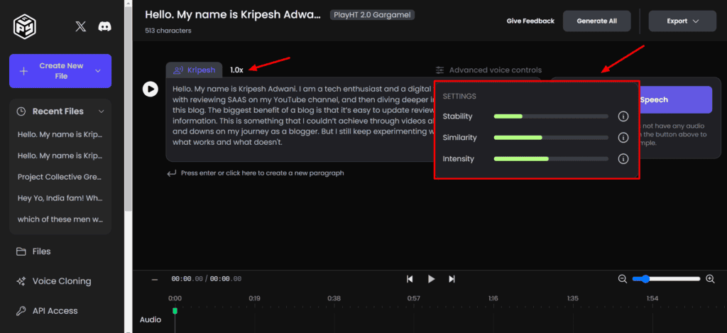 PlayHT - advanced voice controls