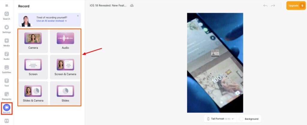 Veed - Recording options