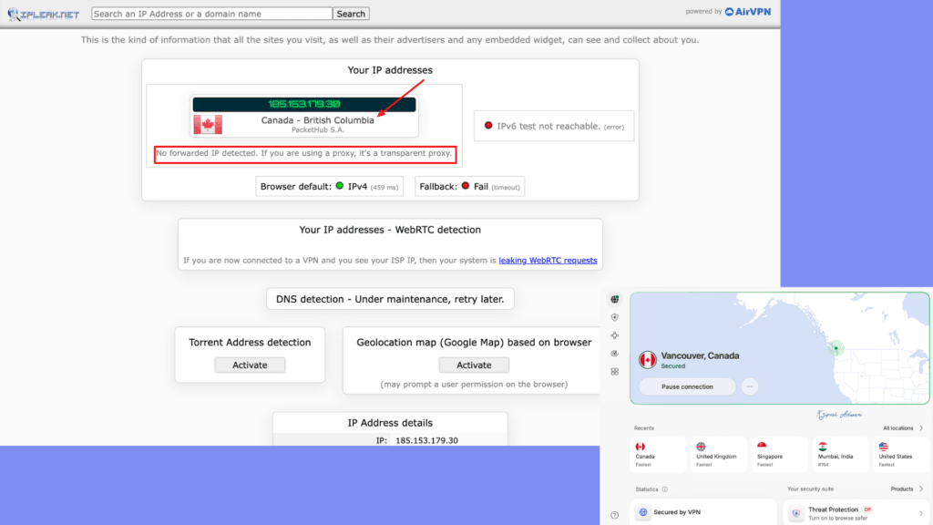 NordVPN DNS Leak test result
