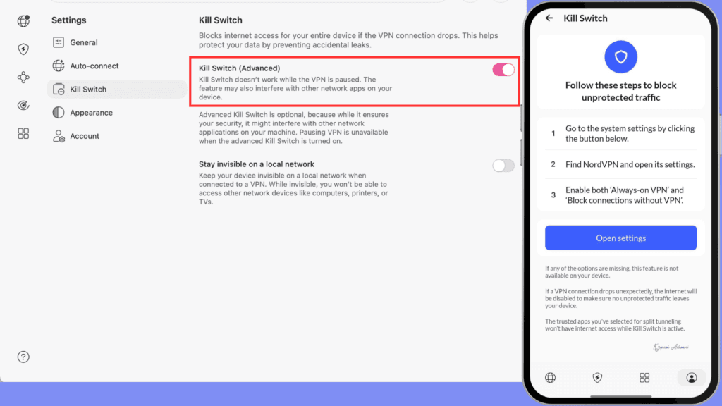 NordVPN Kill Switch Settings
