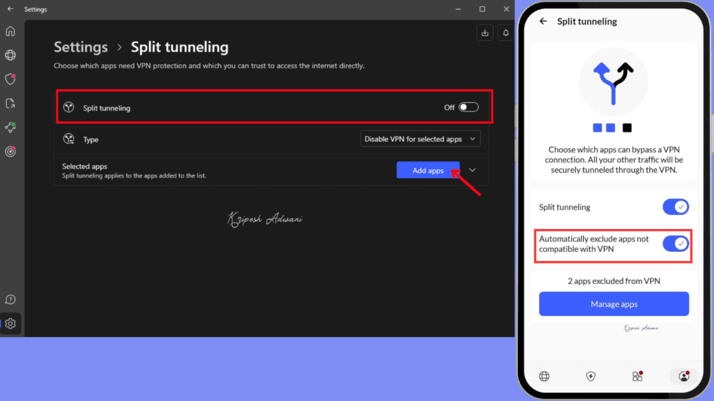 NordVPN…Split Tunneling Settings
