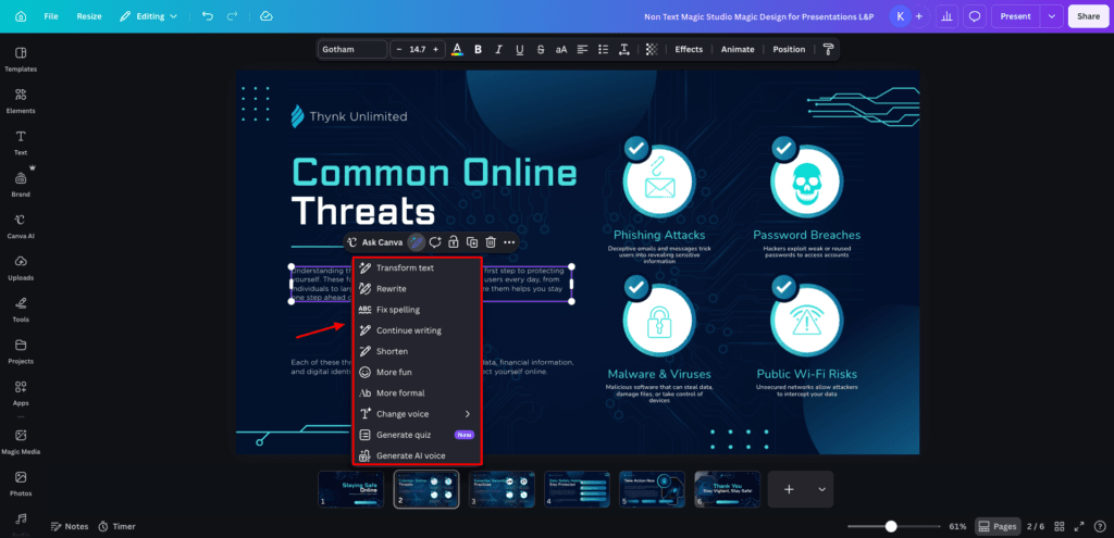 11 Best AI Presentation Makers (2026) - These AI Tools Will Blow Your Presentation Mind 24 Canva AI Text Editing