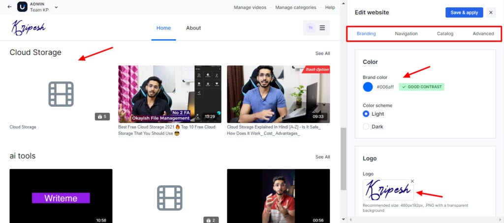 Uscreen website customization