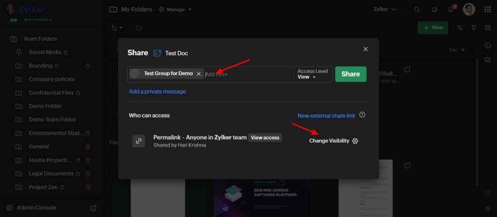 Zoho WorkDrive Review - Better Than Google Drive? 10 Zoho WorkDrive - private sharing link
