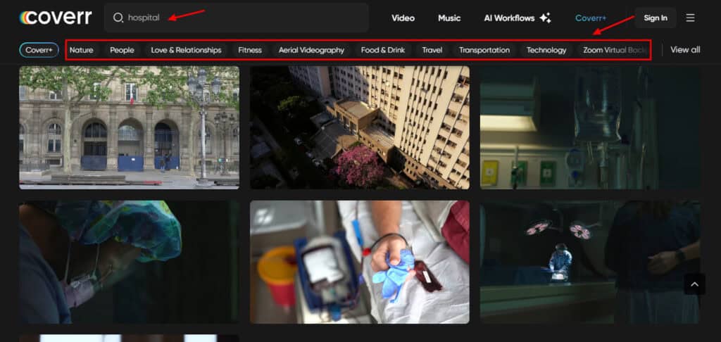 Coverr video library