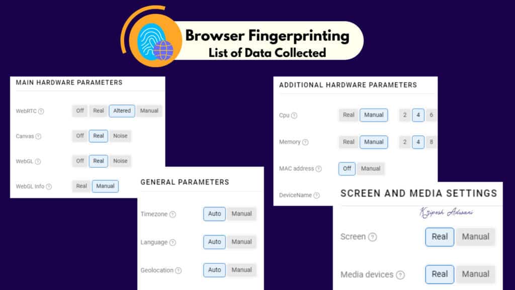 List of data collected for browser fingerprinting