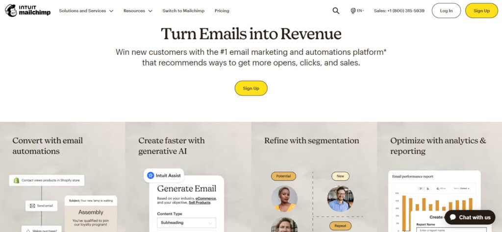 8 Best Free Email Marketing Tools (2026) -Really FREE 10 Mailchimp homepage